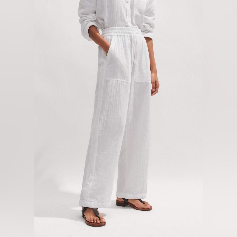 NWOT Me+Em White Linen Cheesecloth Pants - White Sz 2